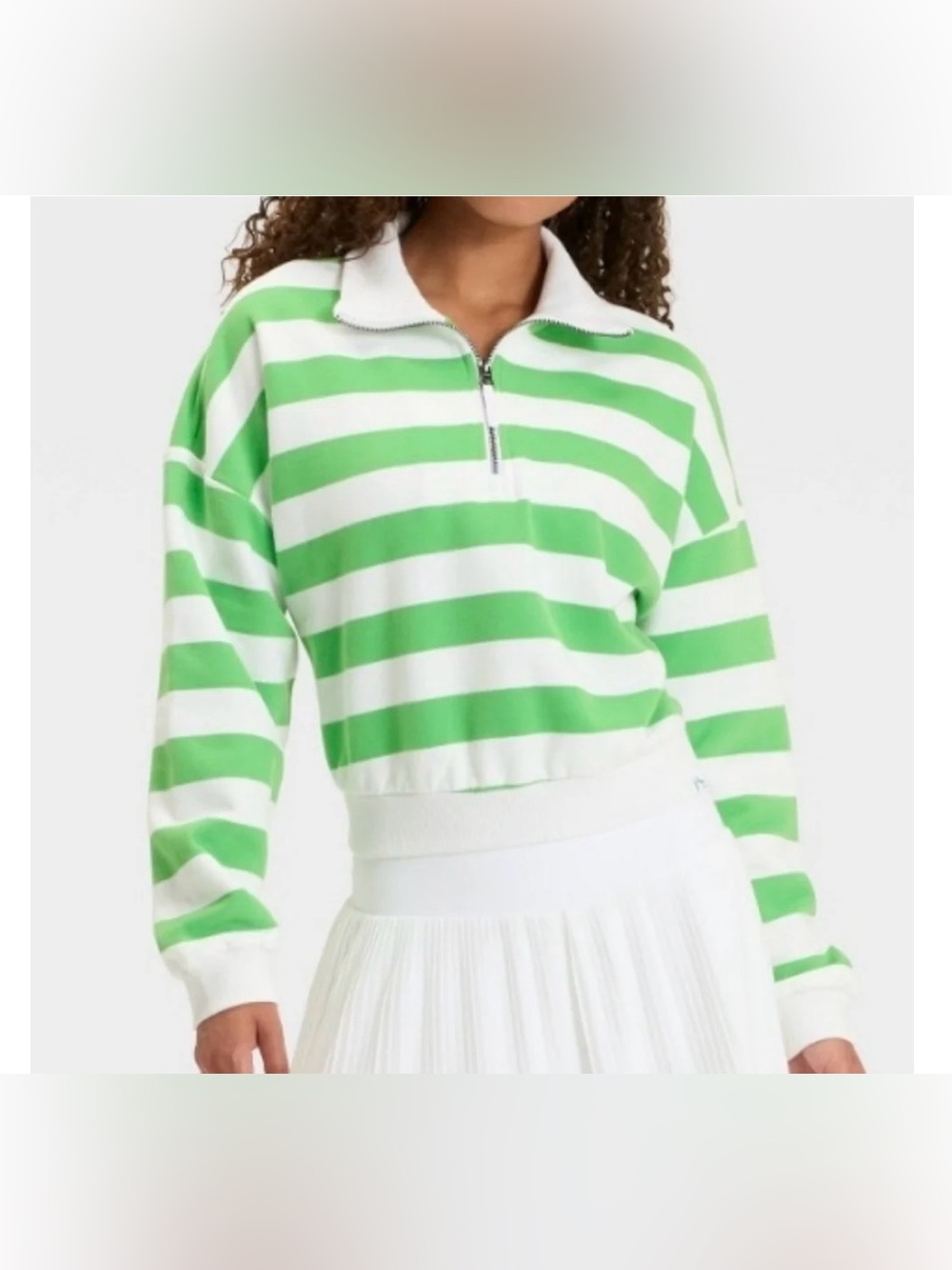 Joylab Women’s Green & White Striped Cropped Fit Sweatshirt Size XS